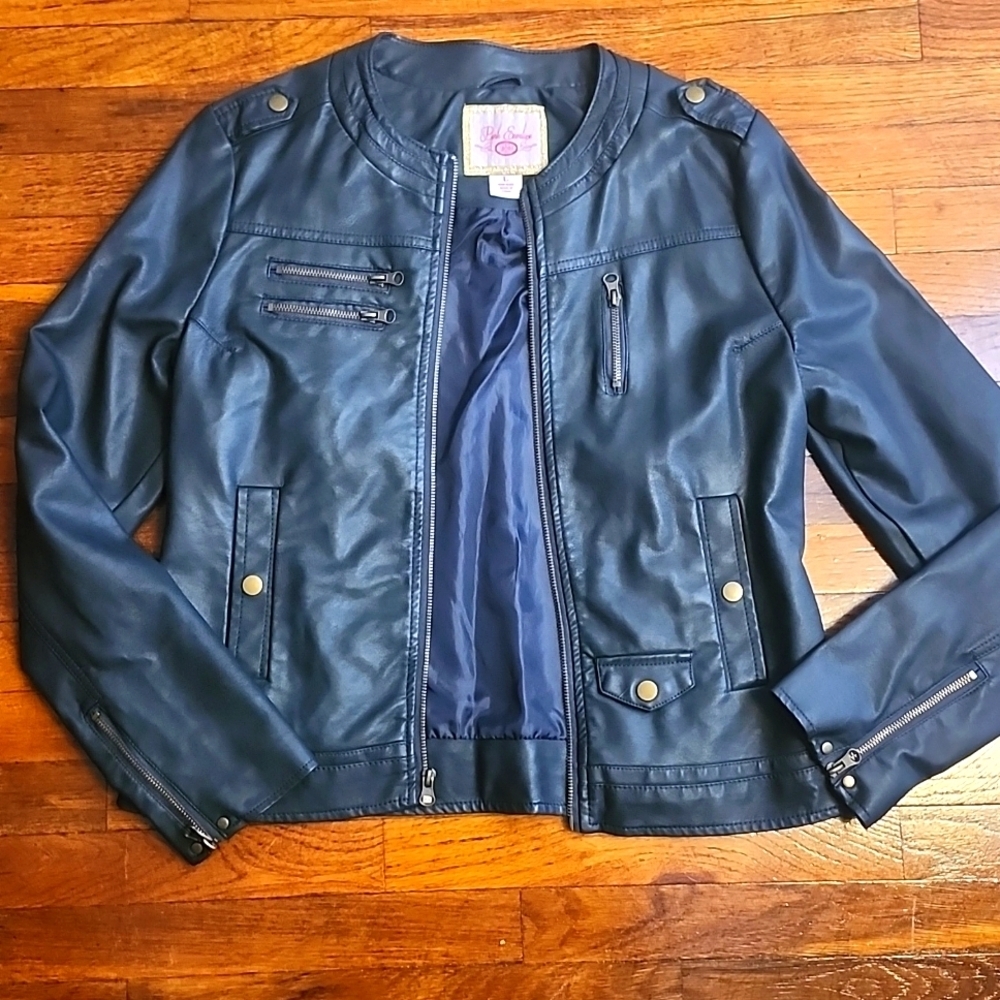 EUC Pink Envelope Womens Dark Charcoal Grey Faux Leather Jacket